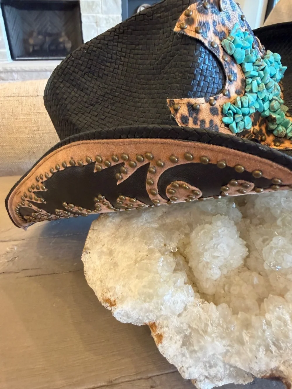Peter Grimm Black Western Cowboy Hat Turquoise Cross Crown Studs Bling Cowgirl